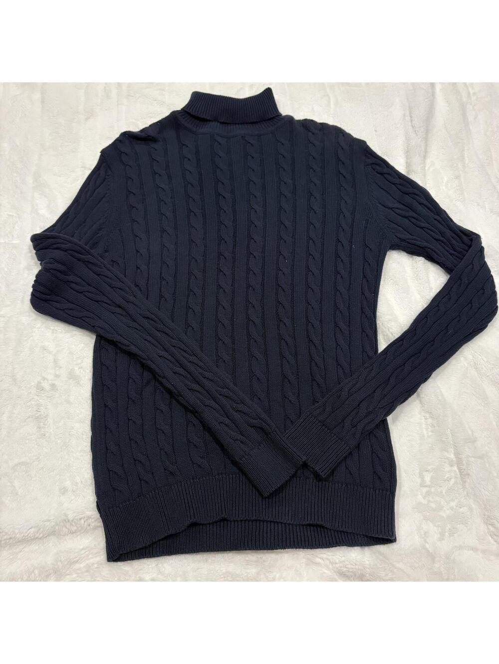 Brave Soul Mens M 100% Cotton Navy Cable Knit Turtleneck Pullover Sweater Top US